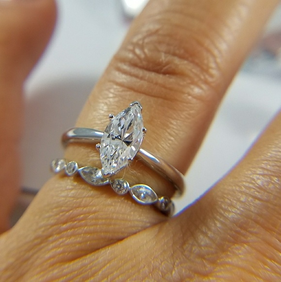 14k White Gold Engagement Ring with Wedding Band